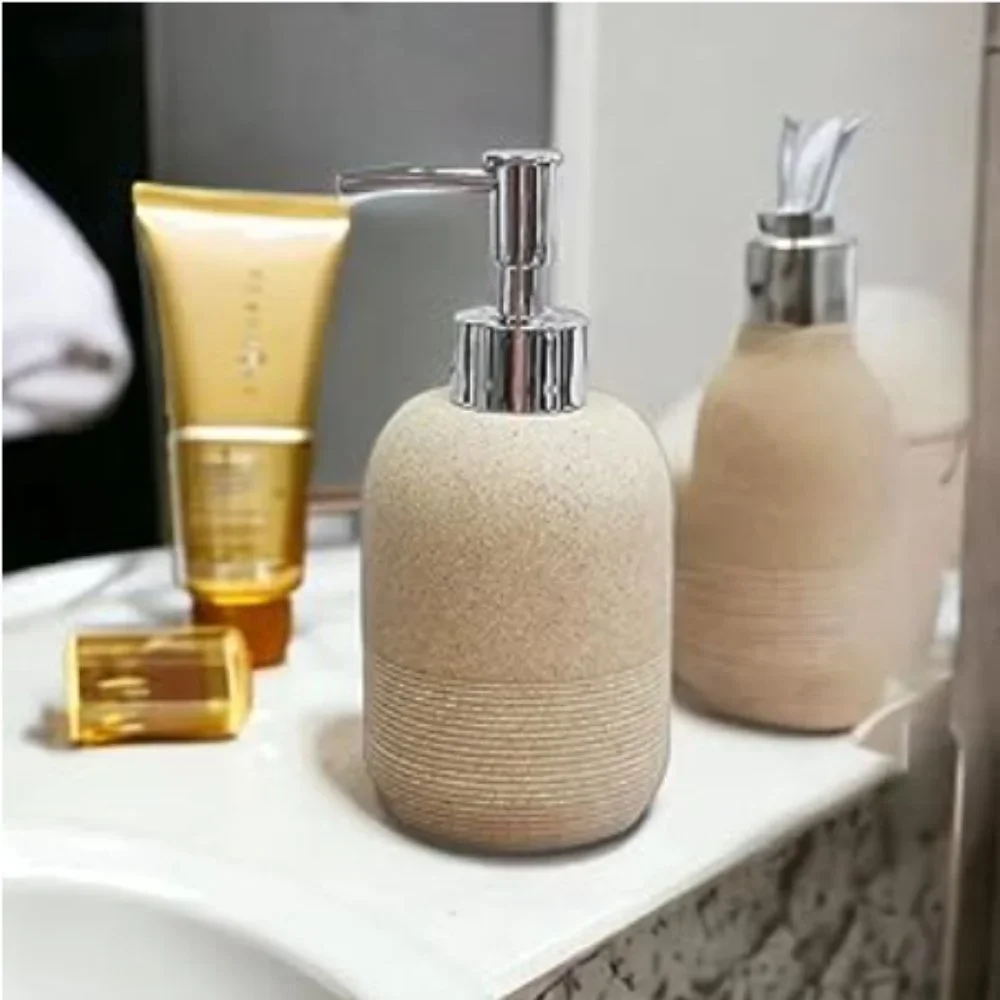 5 pc - Bathroom Accessory Set - Bathroom Decor  (Natural/Stone)